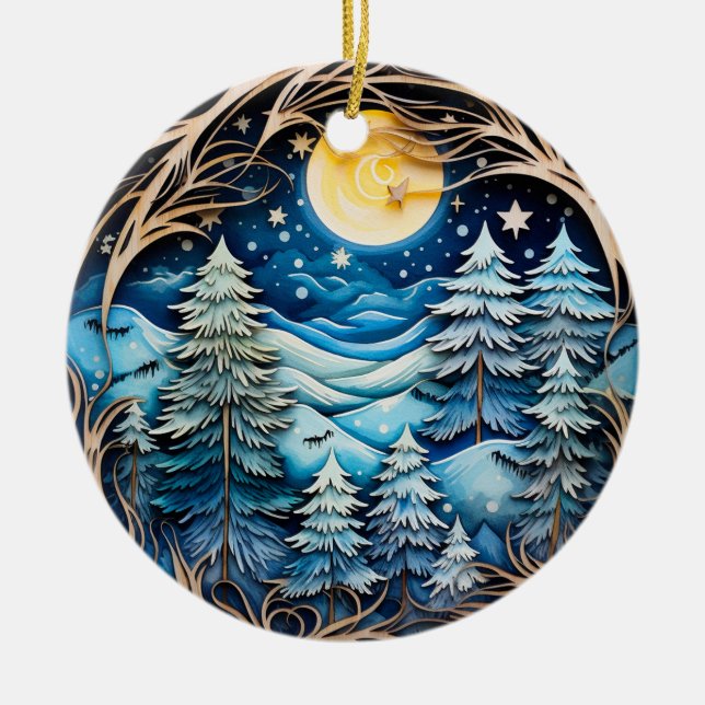 Familienname Winter Wonderland Forest Personalisie Keramik Ornament (Vorne)