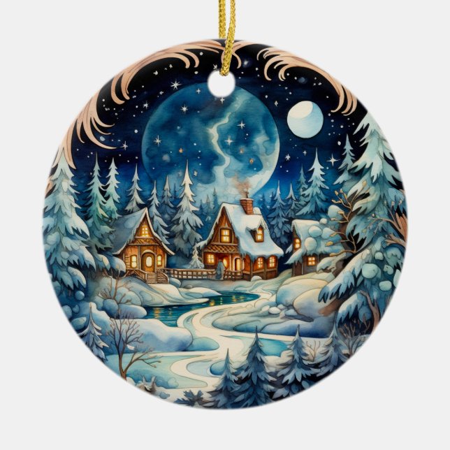 Familienname Winter Wonderland Forest Personalisie Keramik Ornament (Vorne)