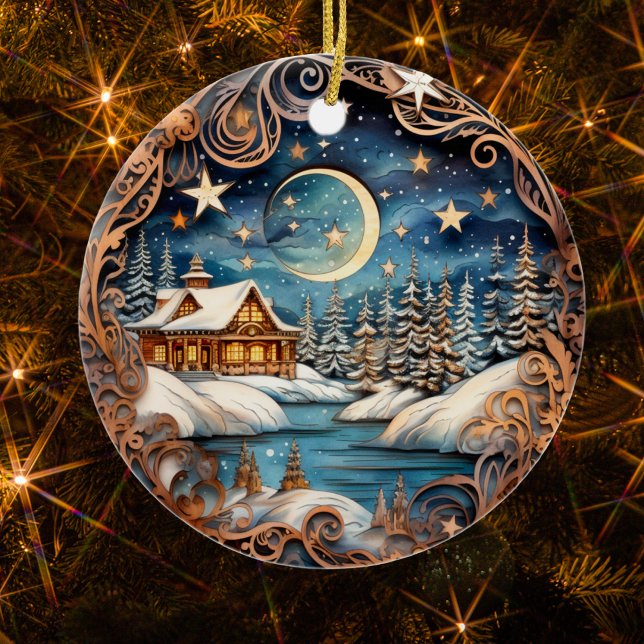 Familienname Winterkabinenwald Personalisiert Keramik Ornament (Von Creator hochgeladen)