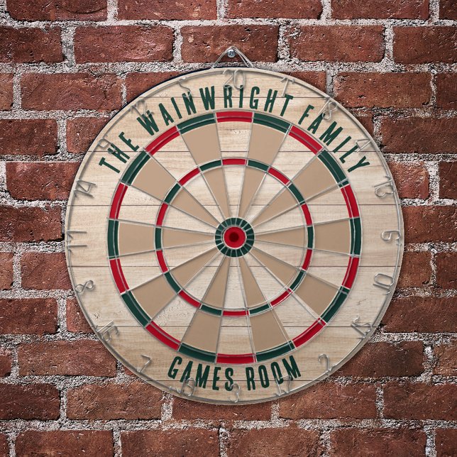 Familienname Wood Look Spielsaal Rustikal Dartscheibe (Rustic Family Custom Games Room Light Wood Look Dartboard)