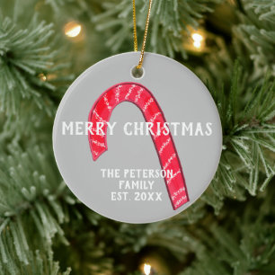 Familienname Zuckerstange Weihnachtsbaum Reversibe Keramik Ornament