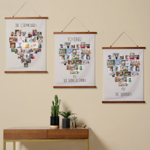 Familienname Zusammen Herzförmige 87er Fotocollage Wandteppich Mit Holzrahmen