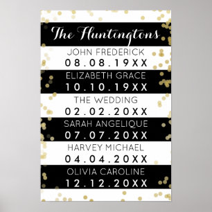 Familiennamen & Termine Black Stripes & Gold Confe Poster