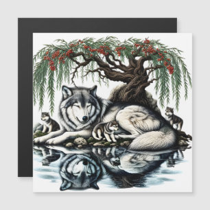 Familienoase Serene Wolf in idyllischer Natur Magnetkarte