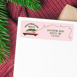 Familienpink Vintage Auto Weihnachtsbaum Lieferung