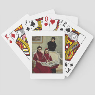 Familienporträt eines Jungen und seiner zwei Schwe Spielkarten