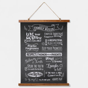 Familienregeln - Christliche Werte zum Zusammenleb Wandteppich Mit Holzrahmen