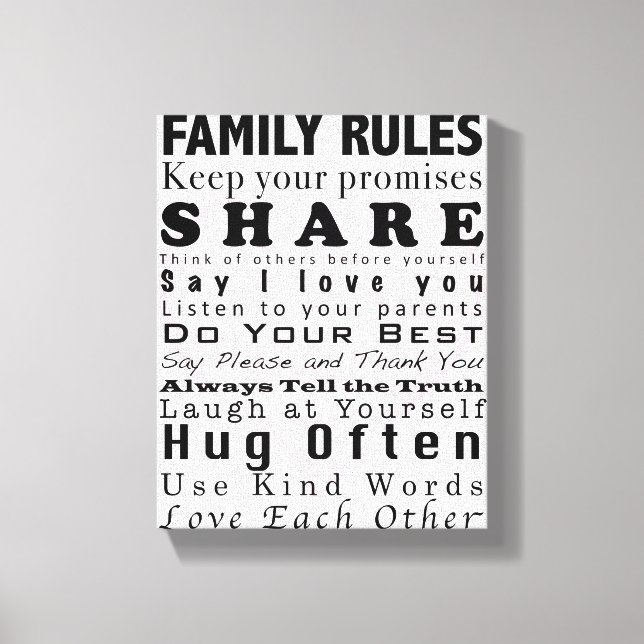 Familienregeln Leinwanddruck (Vorderseite)