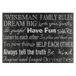 Familienregeln Nachname Personallglas-Schneidplatt Schneidebrett