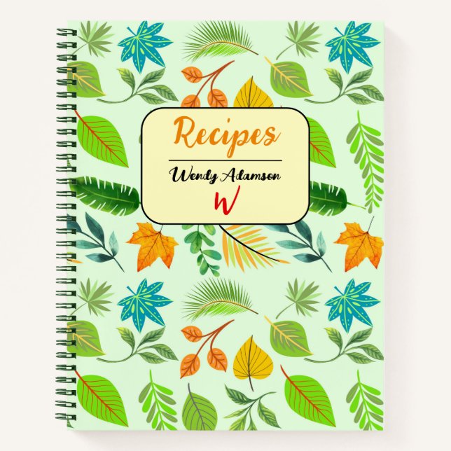 Familienrezeptbuch. (Herbst Herbstleaves) Monogram Notizbuch (Vorderseite)
