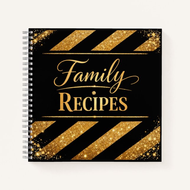 Familienrezepte - Black Gold Script Kochbuch Notizbuch (Vorderseite)