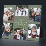 Familiensammlung 6 Foto schlichtes modernes schlin Fotoplatte<br><div class="desc">Eine Collage von sechs Fotos zusammen mit Familienname und Jahr oder anderen benutzerdefinierten Text macht diesen personalisierten Aal zu einem großartigen Geschenk. Die Highlights Ihres Jahres,  das Beste aus Ihrem Foto,  Enkelfotos,  Hochzeitsfotos und vieles mehr. Der grün gespreizte Hintergrund kann geändert werden,  indem Sie auf "Weiter anpassen" klicken.</div>