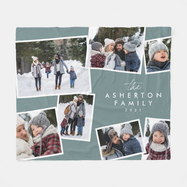 Familiensammlung 7 Foto personalisiert modern aqua Fleecedecke (Vorderseite (Horizontal))