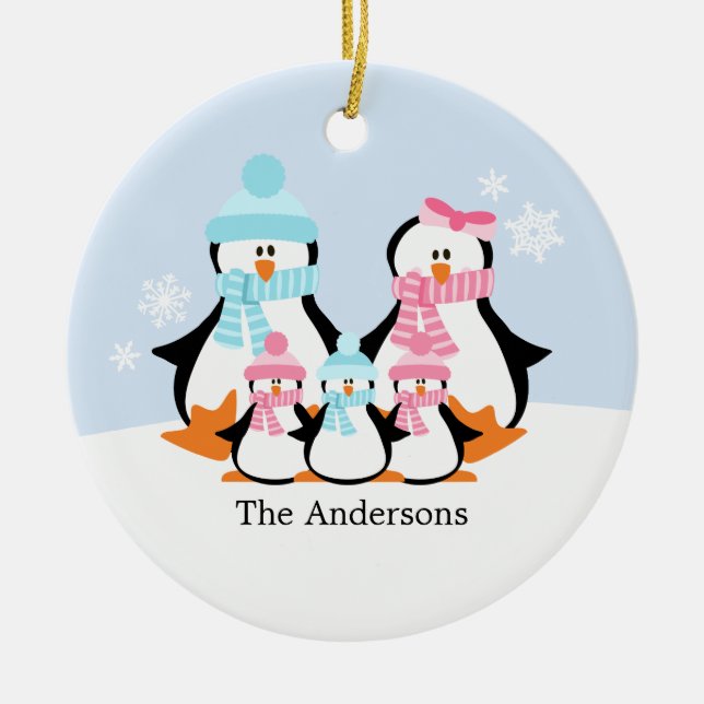 Familienschmuck Pinguin Keramik Ornament (Vorne)