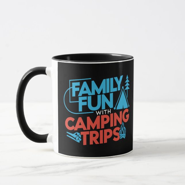 Familienspass mit Camping-Reisen, schwarze Tasse (Links)