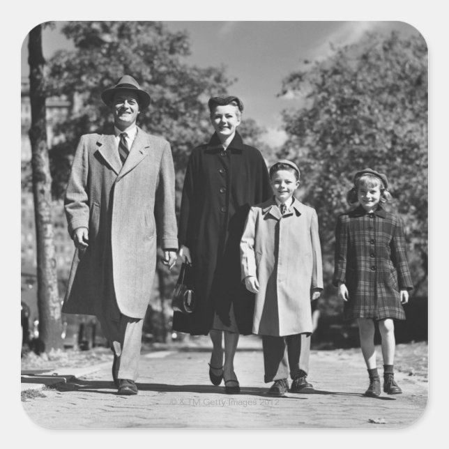 Familienspaziergang Quadratischer Aufkleber (Vorderseite)