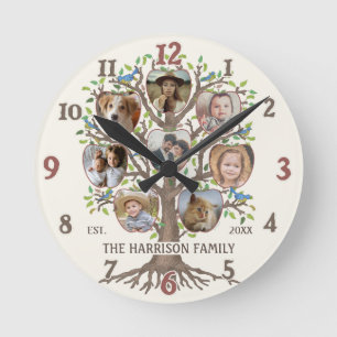 Familienstammbaum Foto-Collage 8 Bilder Name Lt Be Runde Wanduhr