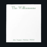 Familientext Notizblock<br><div class="desc">Family Notepad - Ideal für alltägliche Noten und Listen. Personalisiert mit dem Nachnamen Ihrer Familie an der Spitze und mit den Vornamen Ihres Familienmitglieds am unteren Ende fertig. Die Farbe kann leicht geändert werden.</div>