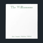 Familientext Notizblock<br><div class="desc">Family Notepad - Ideal für alltägliche Noten und Listen. Personalisiert mit dem Nachnamen Ihrer Familie an der Spitze und mit den Vornamen Ihres Familienmitglieds am unteren Ende fertig. Die Farbe kann leicht geändert werden.</div>