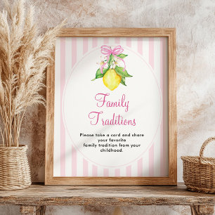Familientraditionen Tischschild mit Zitronen Poster