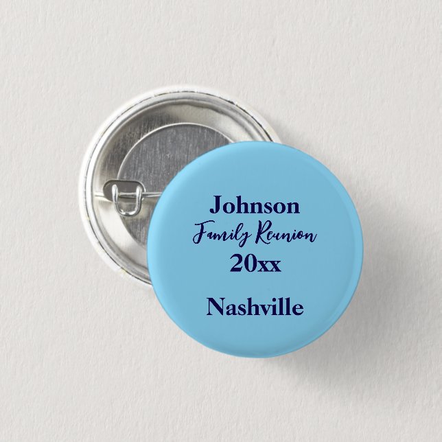 Familientreffen Andenken Hellblauer Name Jahr Button (Vorne & Hinten)