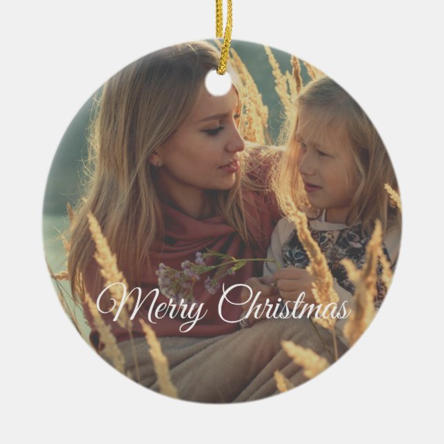 Familientreffen auf 2 Seiten, Weihnachten zum Foto Keramik Ornament (Vorne)