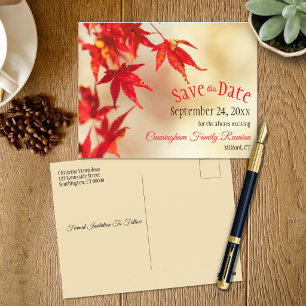 Familientreffen Save The Date Herbst Rote Blätter  Postkarte
