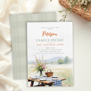 Familientreffen Sommerpicknick Elegante Wasserfarb Einladung