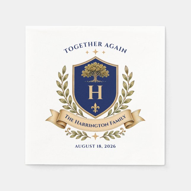 Familientreffen-Wappen-Name-Monogramm-Datum Serviette (Vorderseite)