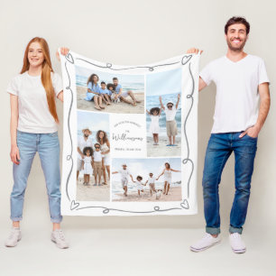 Familienurlaub 4 Foto-Collage Handgezeichnete Krit Fleecedecke