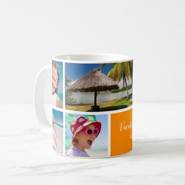 Familienurlaub 5 Foto Keepake, Orange Kaffeetasse (Vorderseite Links)