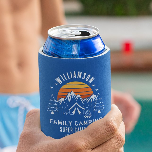 Familienurlaub Camping für jede Farbe Dosenkühler (Retro Family Camping Reunion Custom Matching Blue Can Cooler)