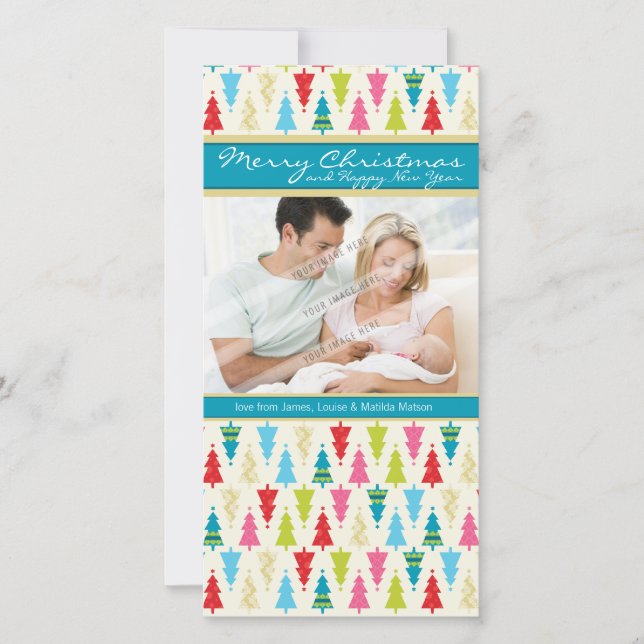 FAMILIENURLAUB FOTOKARTE: patternedxmastree 1P Feiertagskarte (Vorderseite)