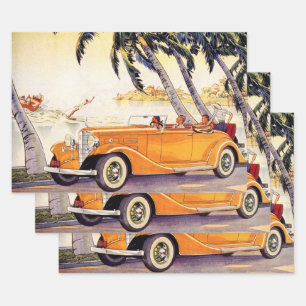 Familienurlaub im Oldtimer-Cabrio Geschenkpapier Set