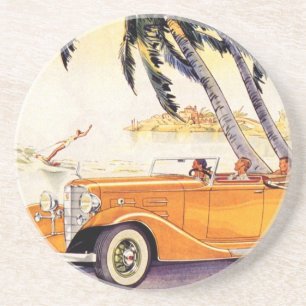 Familienurlaub im Oldtimer-Cabrio Sandstein Untersetzer