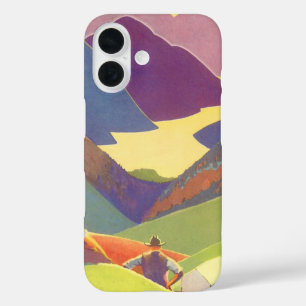 Familienurlaub im Retro-Stil, Picknick in den Berg iPhone 16 Hülle
