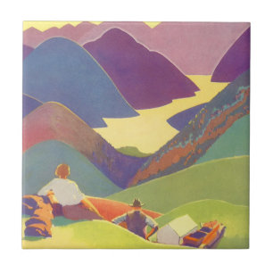 Familienurlaub im Retro-Stil, Picknick in den Berg Fliese
