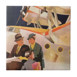 Familienurlaub im Vintage-Stil mit Wasserflugzeug Fliese