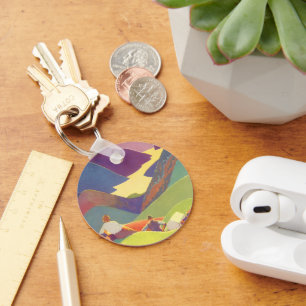 Familienurlaub im Vintage-Stil, Picknick in den Be Schlüsselanhänger