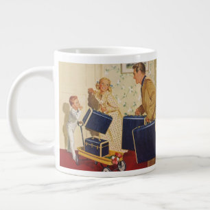 Familienurlaub in nostalgischer Aufmachung, Vater, Jumbo-Tasse