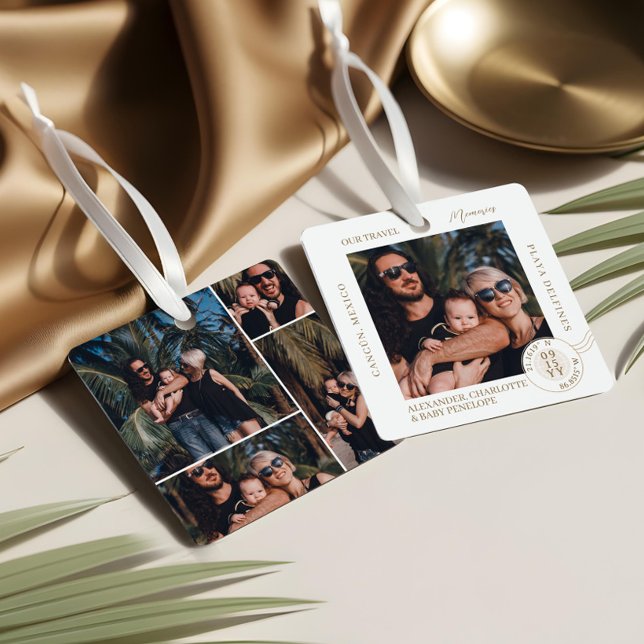 Familienurlaub Reise Erinnerungen Foto-Collage Ornament Aus Metall (Family Vacation Travel Memories Photo Collage Metal Ornament)