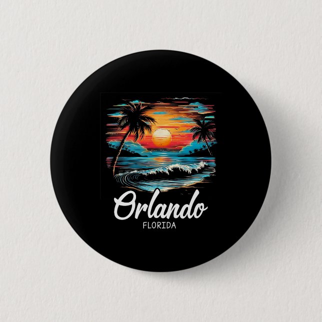 Familienurlaub Retro Sonnenuntergang Florida Orlan Button (Vorderseite)