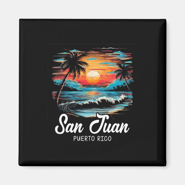 Familienurlaub Retro Sonnenuntergang Puerto Rico S Magnet (Vorne)