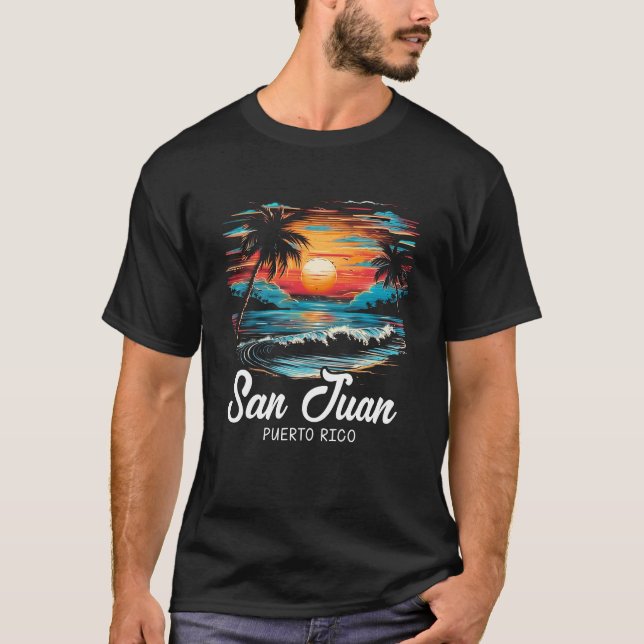 Familienurlaub Retro Sonnenuntergang Puerto Rico S T-Shirt (Vorderseite)