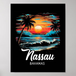 Familienurlaub Retro Sunset Bahamas Nau Poster