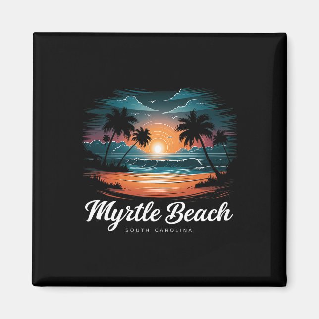 Familienurlaub Retro Sunset South Carolina Myrtle Magnet (Vorne)