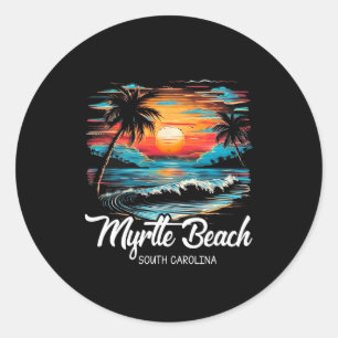 Familienurlaub Retro Sunset South Carolina Myrtle Runder Aufkleber