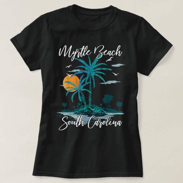 Familienurlaub Retro Sunset South Carolina Myrtle T-Shirt (Design vorne)