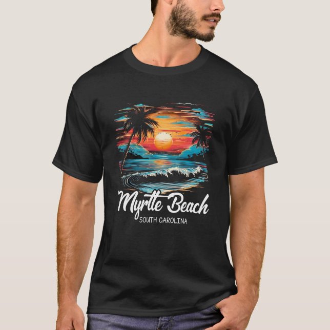 Familienurlaub Retro Sunset South Carolina Myrtle T-Shirt (Vorderseite)