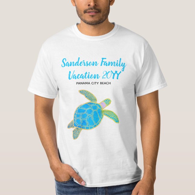 Familienurlaub Sea Schildkröte Aquamarin Blau T-Shirt (Vorderseite)